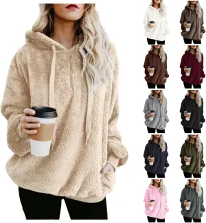 Sherpa Quarter Zip Pullover Women Oversized Trendy comfy Blanket Hoodies Y2k Loose Hooded Sweatshirt Winter Clothes