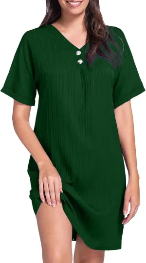 Shirt Dresses for Women, Women's Summer Casual T Shirt Dresses Short Sleeve Button Down Swing Dress with Pockets