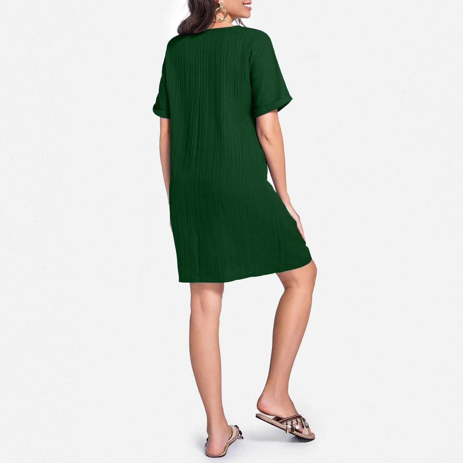 Shirt Dresses for Women, Women's Summer Casual T Shirt Dresses Short Sleeve Button Down Swing Dress with Pockets