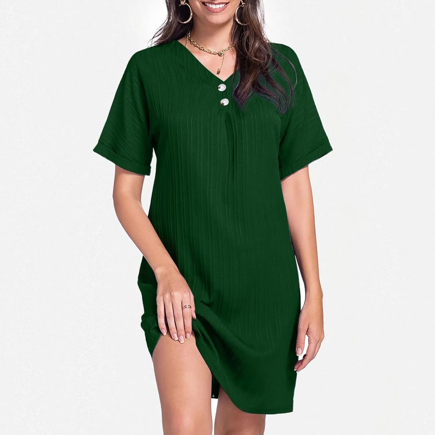 Shirt Dresses for Women, Women's Summer Casual T Shirt Dresses Short Sleeve Button Down Swing Dress with Pockets