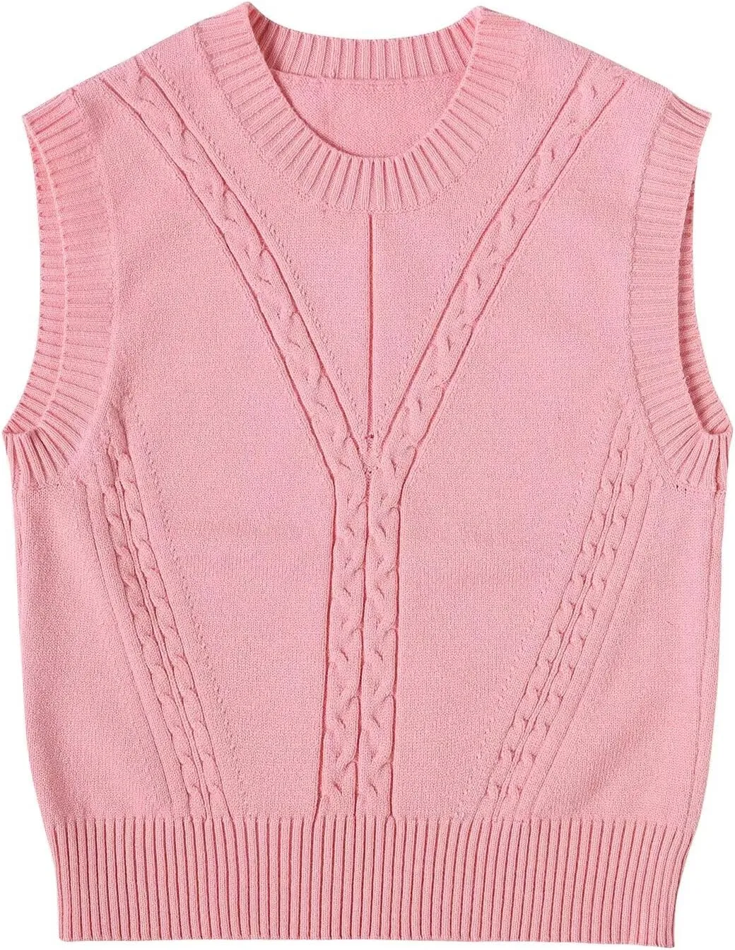 Sleeveless Sweater Vest for Women Crew Neck Cable Knit Pullover Top for Girl Casual Ribbed Solid Color