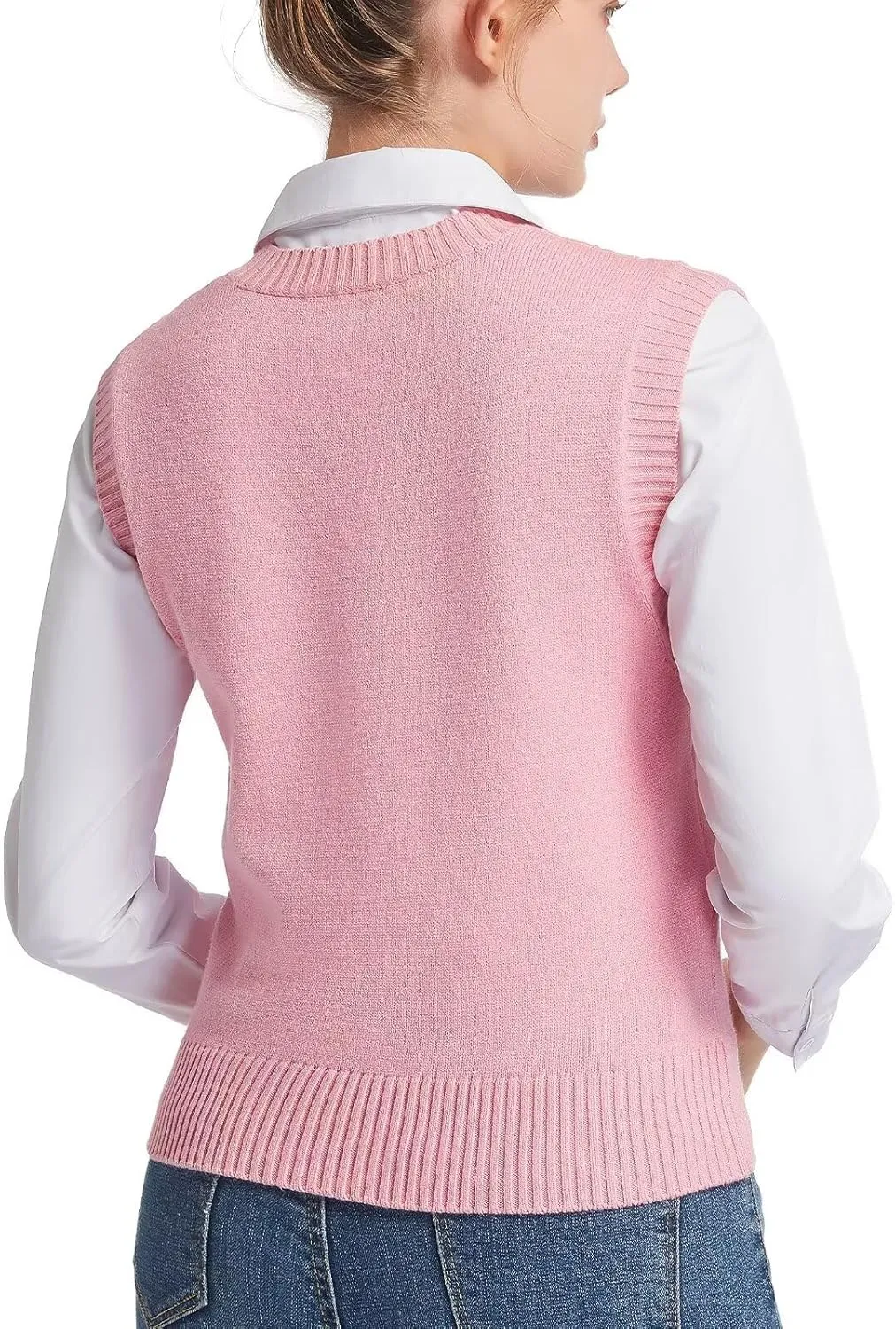 Sleeveless Sweater Vest for Women Crew Neck Cable Knit Pullover Top for Girl Casual Ribbed Solid Color