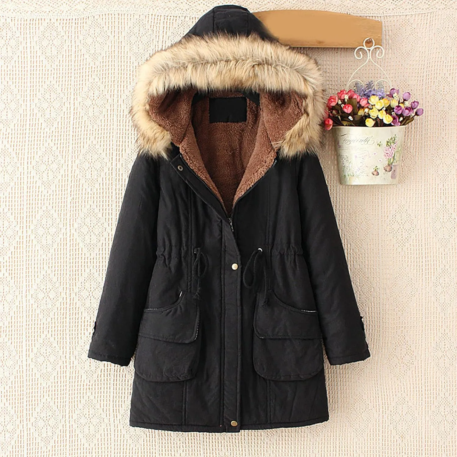 SMIDOW Winter Coats For Women 2023 Trendy Thicken Puffer Jackets With Faux Fur Hood Warm Parka Coat Outwear