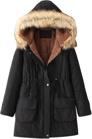 SMIDOW Winter Coats For Women 2023 Trendy Thicken Puffer Jackets With Faux Fur Hood Warm Parka Coat Outwear