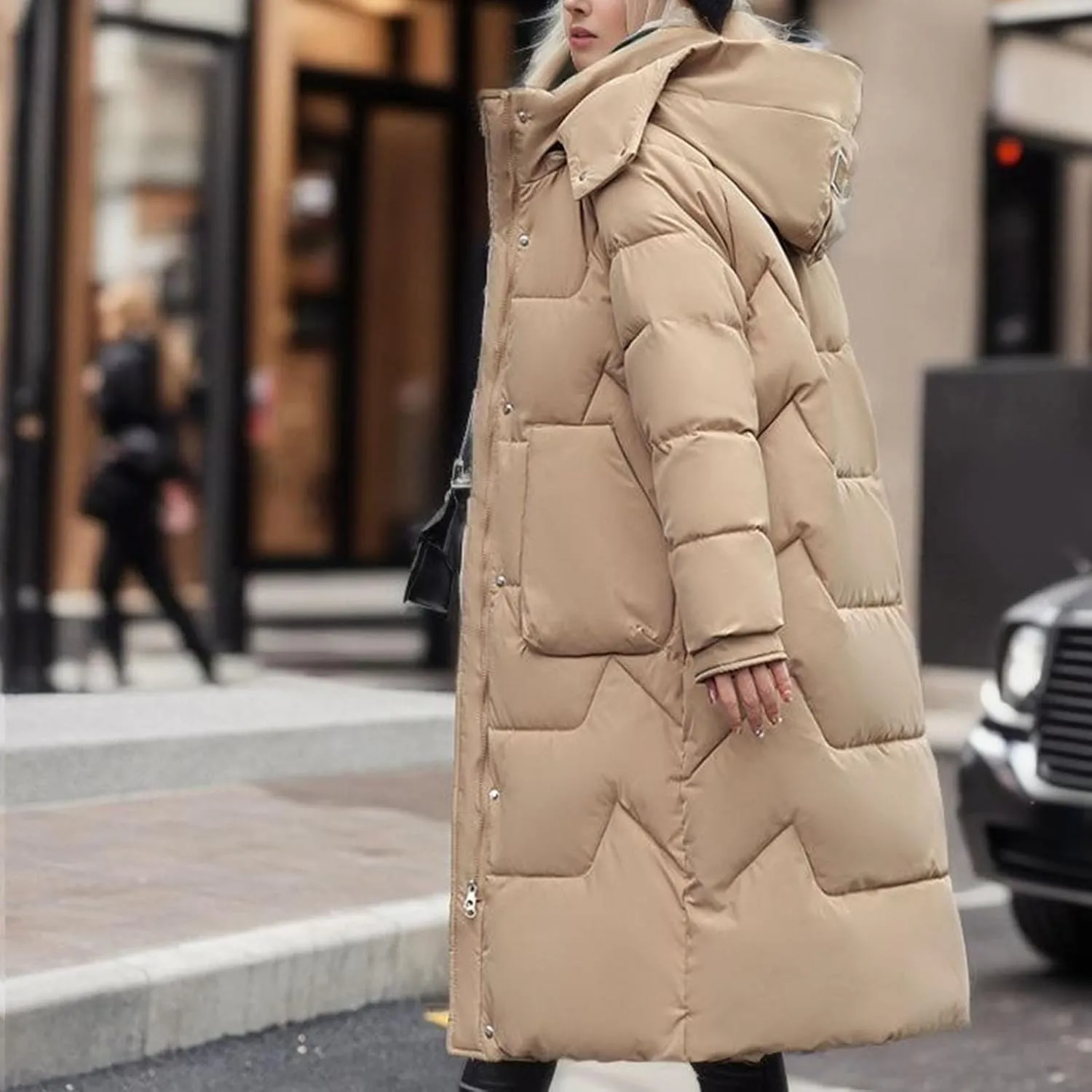 SMIDOW Women's Winter Warm Puffer Padded Coats Quilted Lightweight Hooded Long Jackets Casual Baggy Outwear Trendy 2023