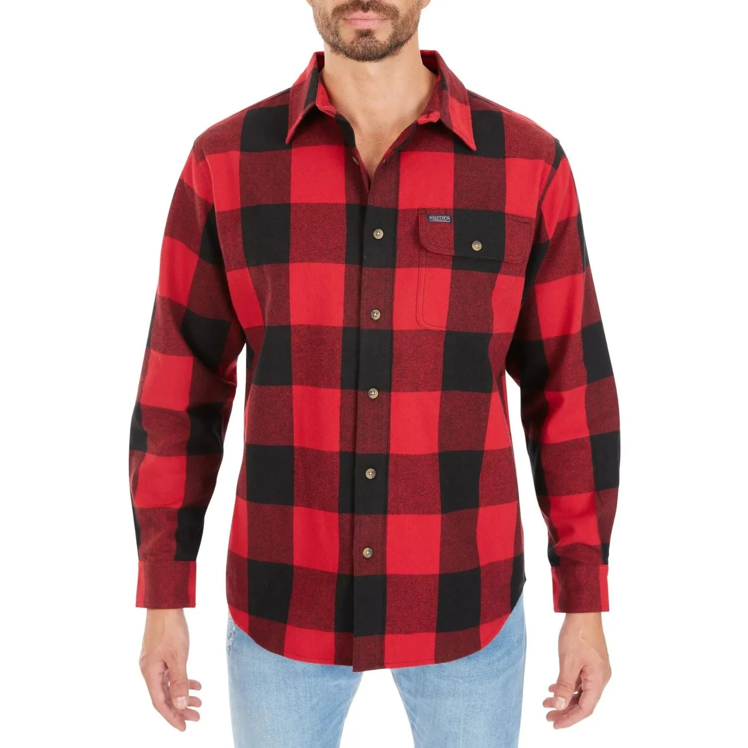 Smith's Workwear Mens Easy Fit Long Sleeve Pocket Flannel Shirt