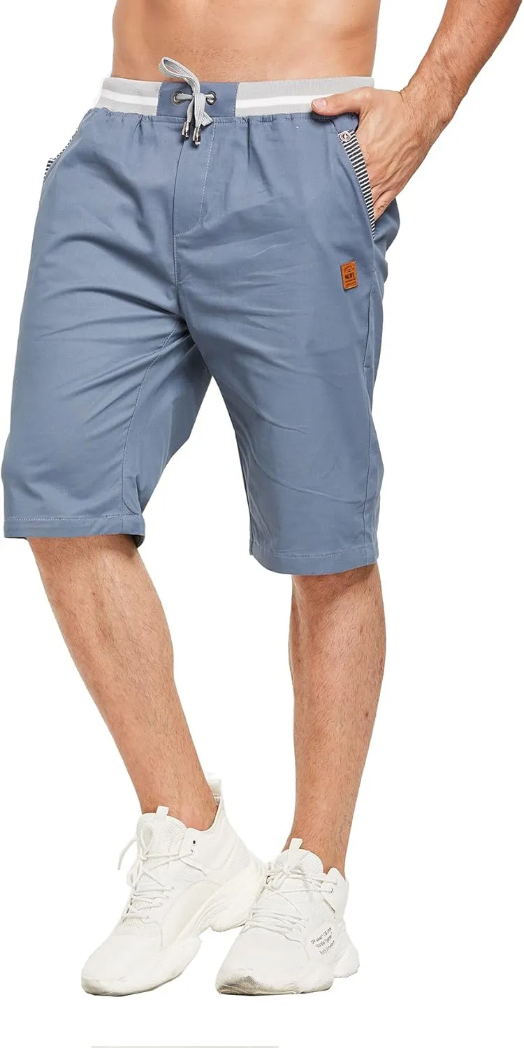 STICKON Men's Shorts Casual Classic Fit Drawstring Summer Beach Shorts with Elastic Waist and Pockets