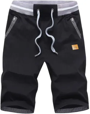 STICKON Men's Shorts Casual Classic Fit Drawstring Summer Beach Shorts with Elastic Waist and Pockets