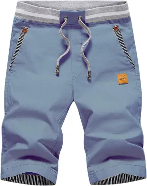 STICKON Men's Shorts Casual Classic Fit Drawstring Summer Beach Shorts with Elastic Waist and Pockets