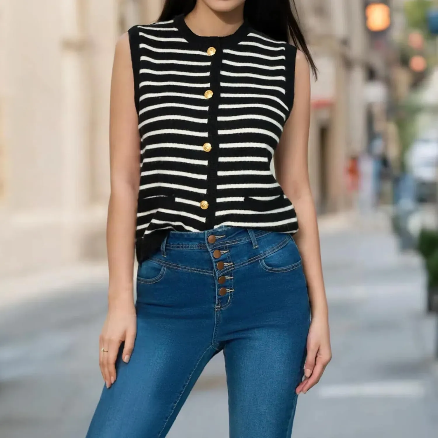 Striped Sweater Vest Women