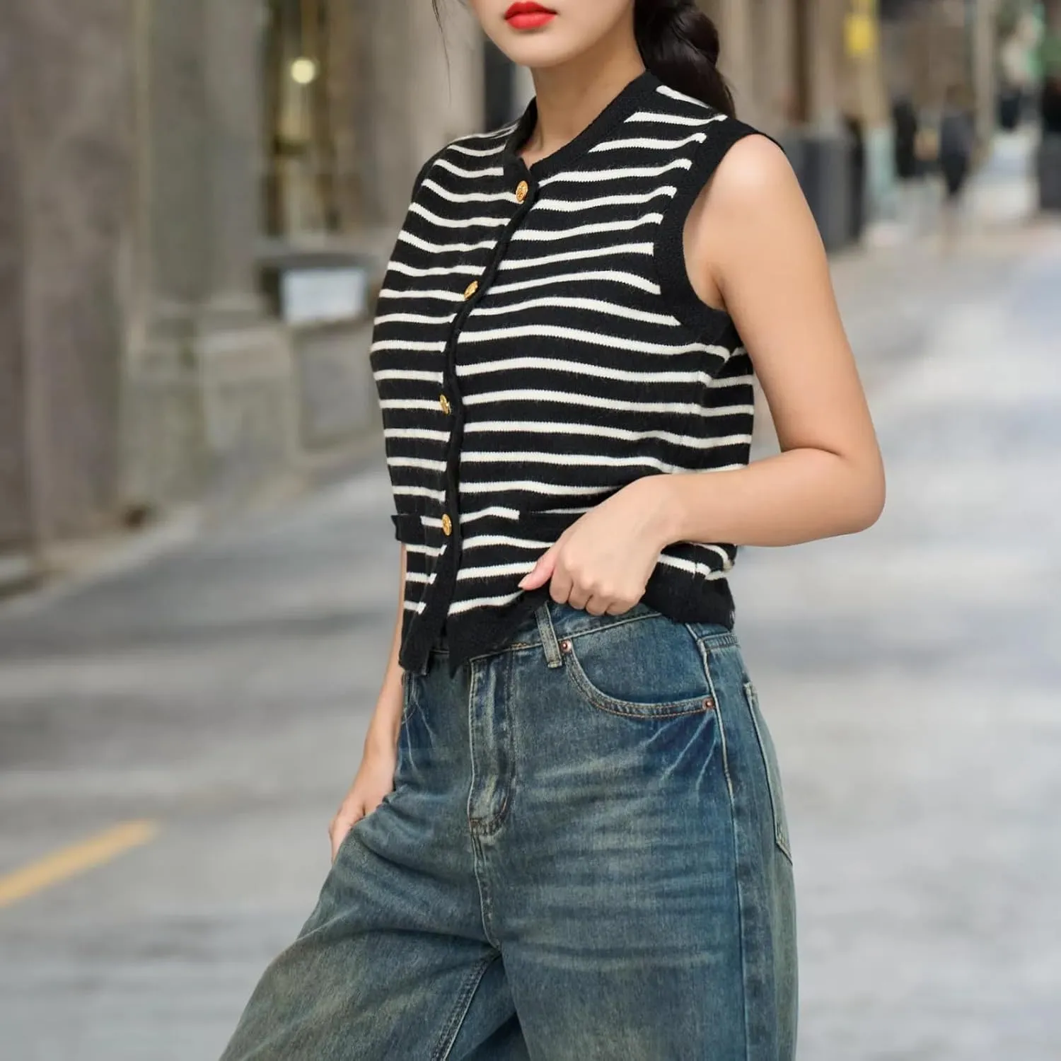 Striped Sweater Vest Women