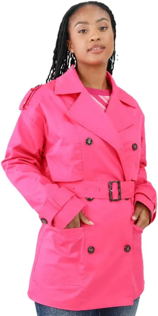 StyleMe Designs Womens Double Breasted Belted Short Trench Coat