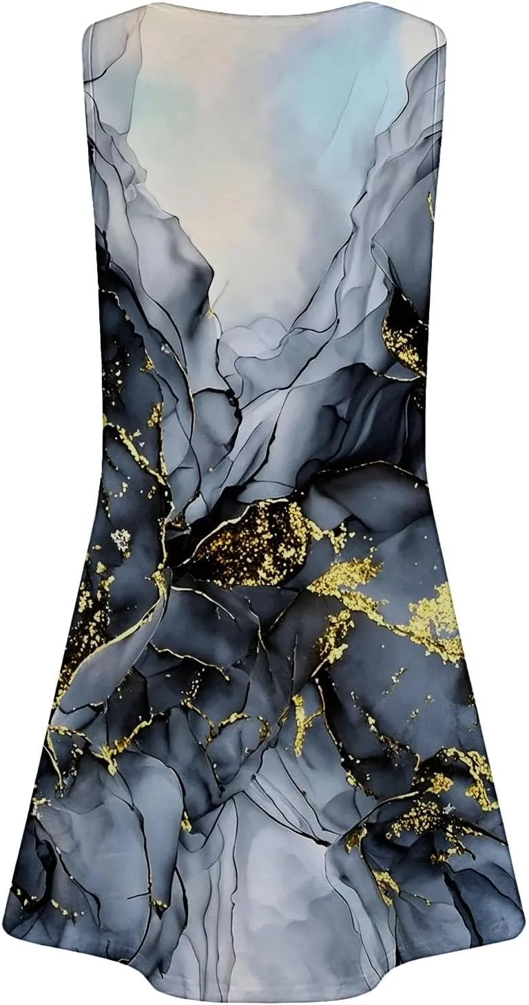 Summer Casual Dresses for Women 2025 Trendy Comfy Loose Beach Vacation Flowy Sleeveless V-Neck Boho A-Line Sundresses