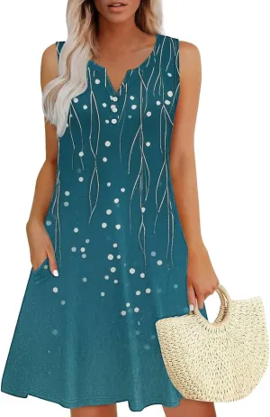 Summer Casual Dresses for Women 2025 Trendy Comfy Loose Beach Vacation Flowy Sleeveless V-Neck Boho A-Line Sundresses