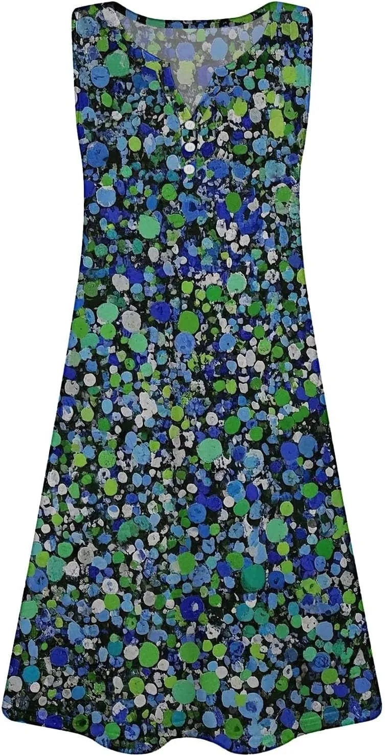 Summer Casual Dresses for Women 2025 Trendy Comfy Loose Beach Vacation Flowy Sleeveless V-Neck Boho A-Line Sundresses