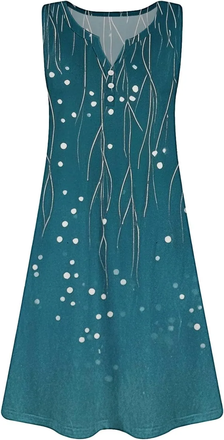 Summer Casual Dresses for Women 2025 Trendy Comfy Loose Beach Vacation Flowy Sleeveless V-Neck Boho A-Line Sundresses