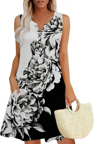 Summer Casual Dresses for Women 2025 Trendy Comfy Loose Beach Vacation Flowy Sleeveless V-Neck Boho A-Line Sundresses