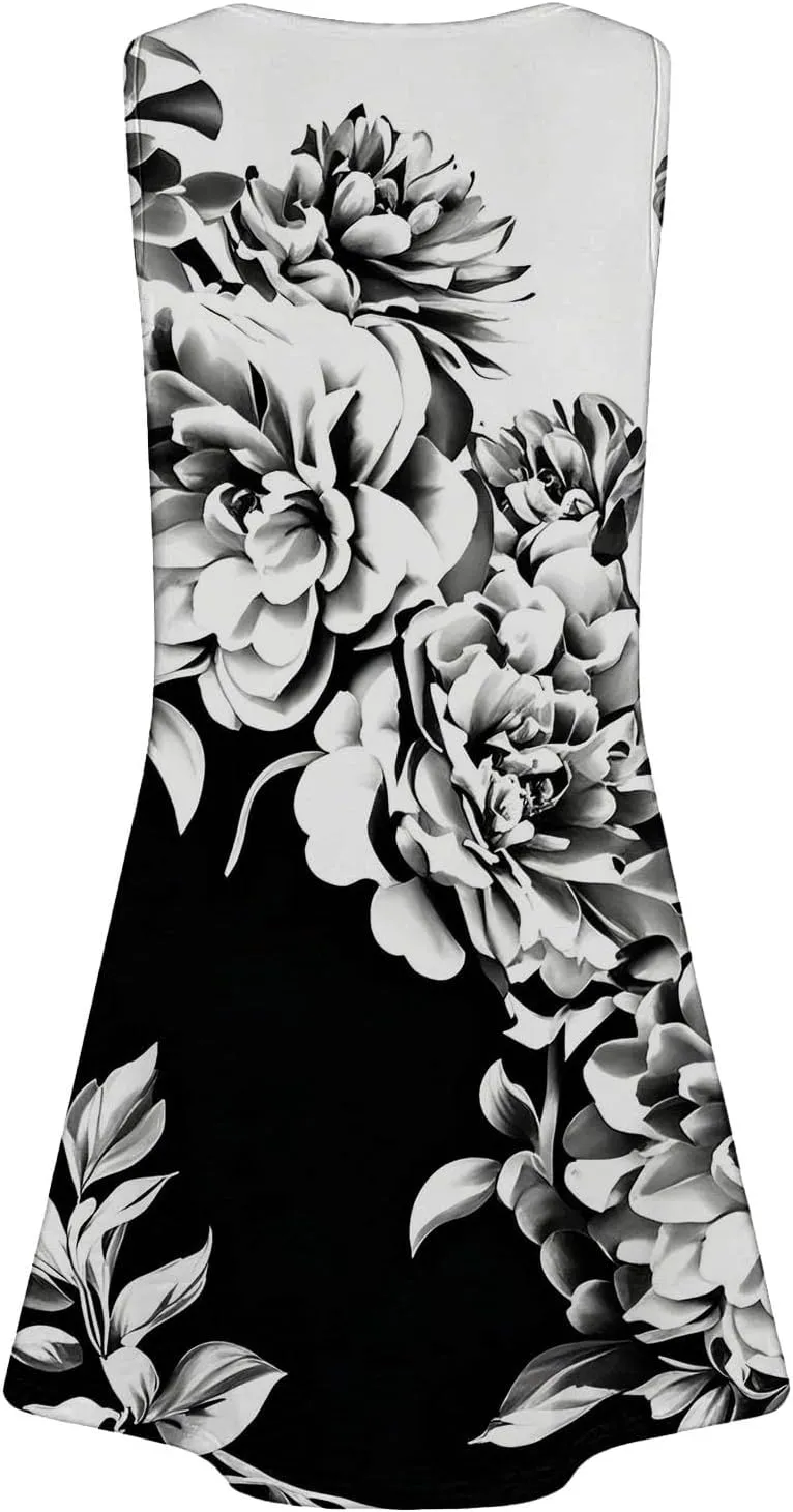 Summer Casual Dresses for Women 2025 Trendy Comfy Loose Beach Vacation Flowy Sleeveless V-Neck Boho A-Line Sundresses