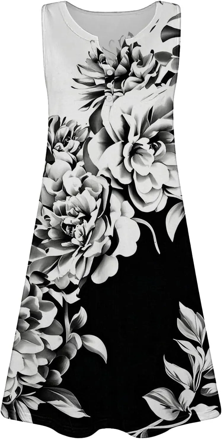 Summer Casual Dresses for Women 2025 Trendy Comfy Loose Beach Vacation Flowy Sleeveless V-Neck Boho A-Line Sundresses