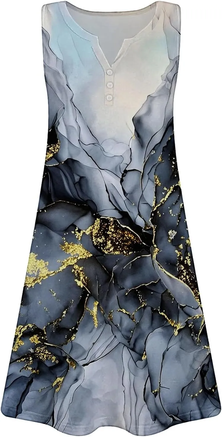 Summer Casual Dresses for Women 2025 Trendy Comfy Loose Beach Vacation Flowy Sleeveless V-Neck Boho A-Line Sundresses