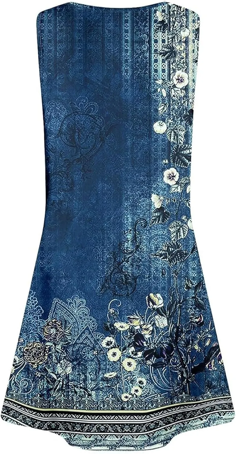 Summer Casual Dresses for Women 2025 Trendy Comfy Loose Beach Vacation Flowy Sleeveless V-Neck Boho A-Line Sundresses