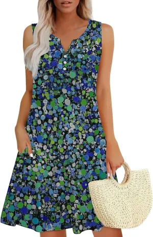 Summer Casual Dresses for Women 2025 Trendy Comfy Loose Beach Vacation Flowy Sleeveless V-Neck Boho A-Line Sundresses