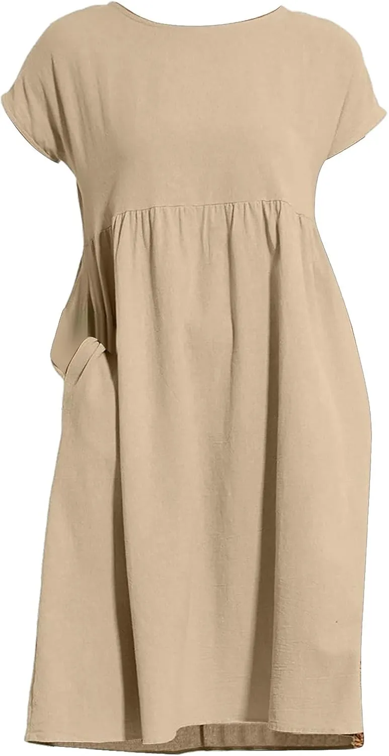 Summer Dresses for Women 2025 Linen Casual Trendy Short Sleeve Midi Dress Plus Size Loose Fit Flowy Beach Sundresses