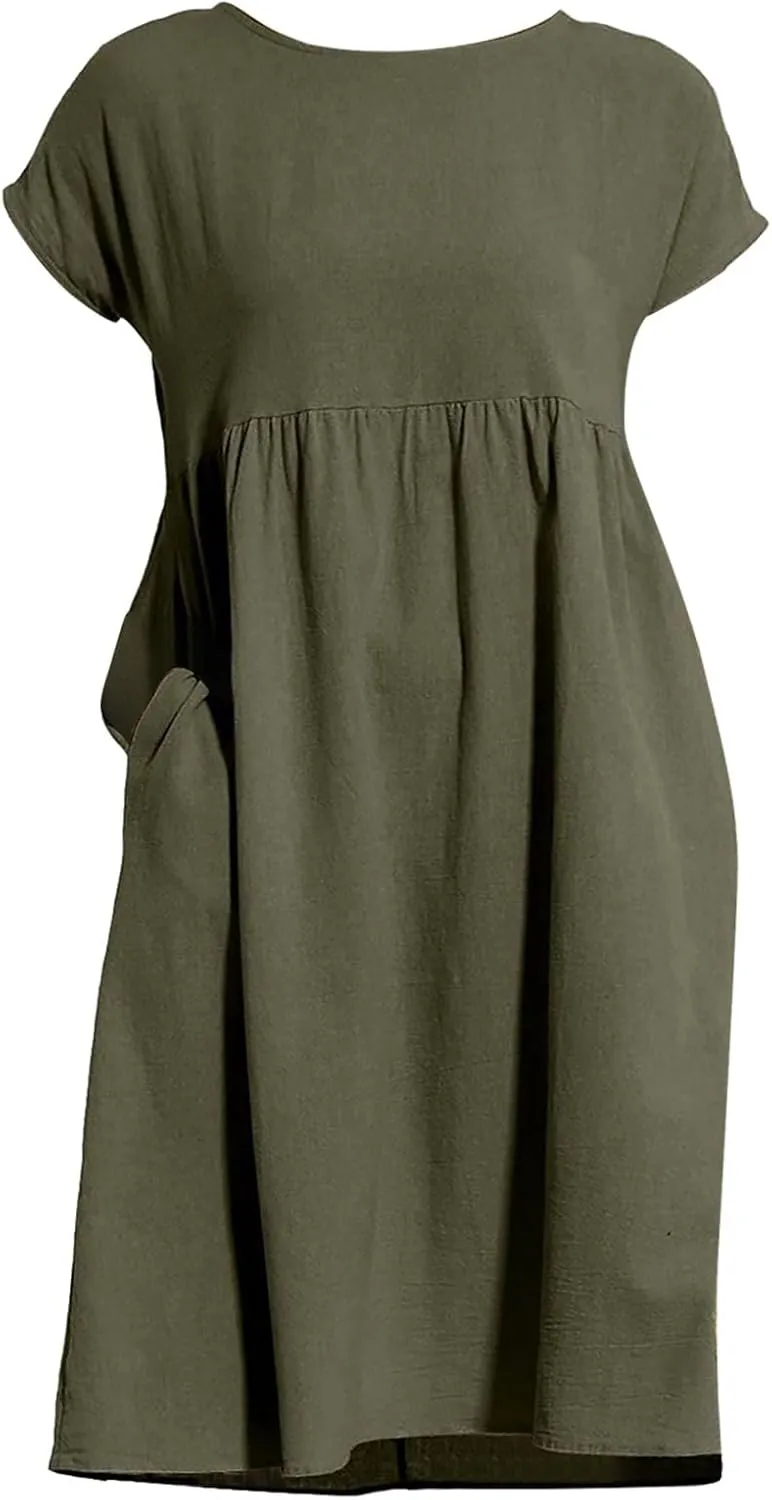 Summer Dresses for Women 2025 Linen Casual Trendy Short Sleeve Midi Dress Plus Size Loose Fit Flowy Beach Sundresses