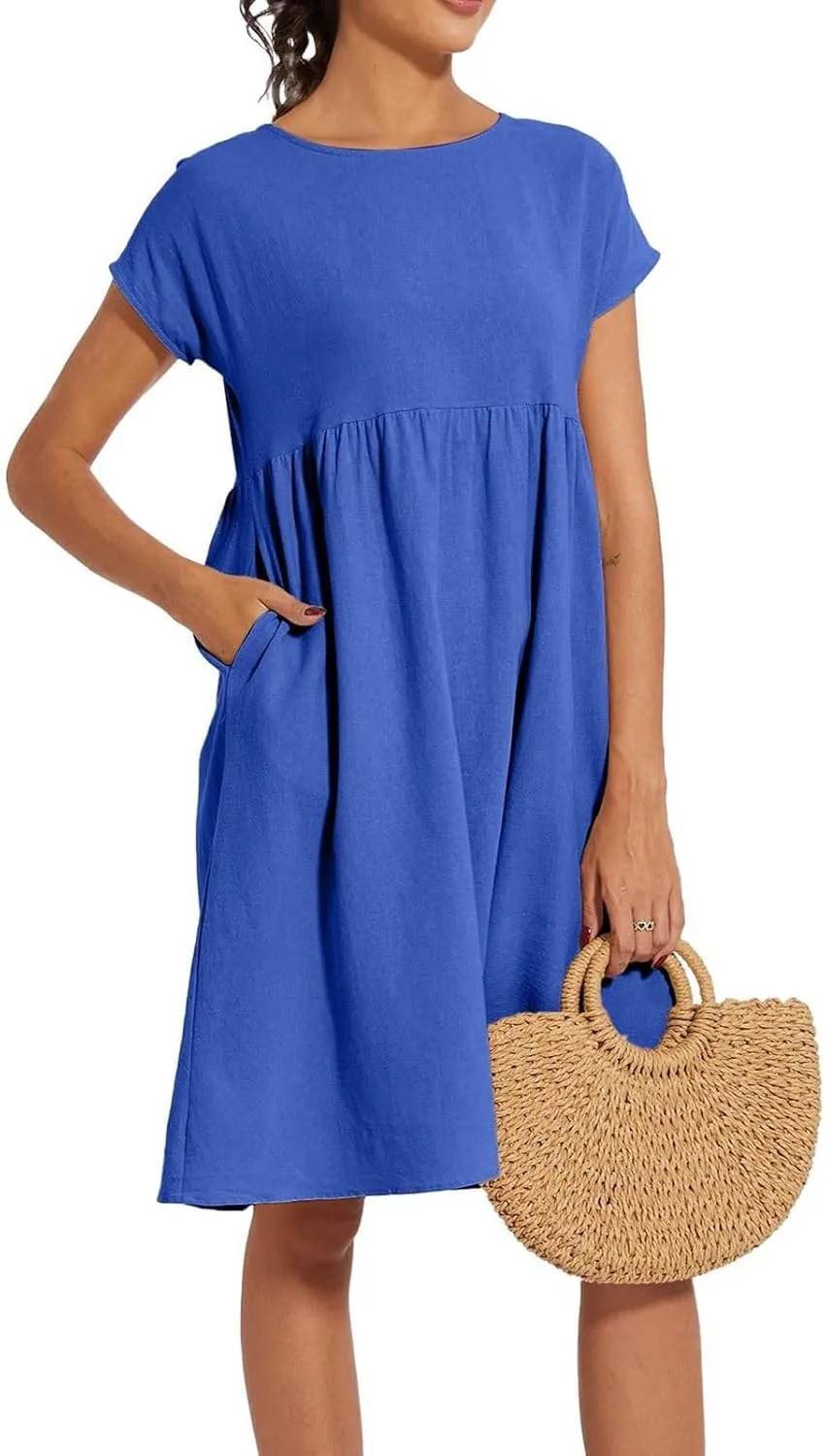 Summer Dresses for Women 2025 Linen Casual Trendy Short Sleeve Midi Dress Plus Size Loose Fit Flowy Beach Sundresses