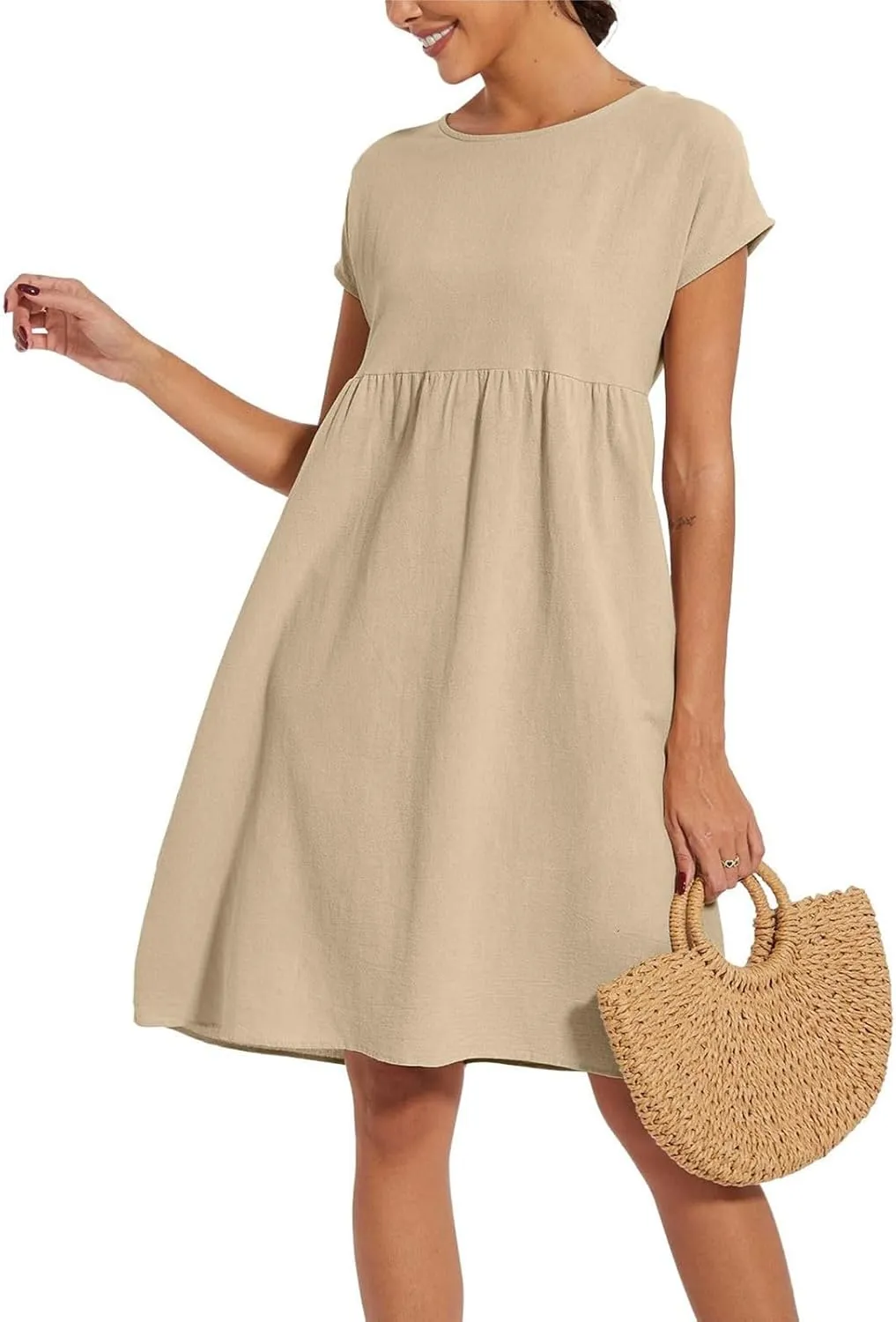 Summer Dresses for Women 2025 Linen Casual Trendy Short Sleeve Midi Dress Plus Size Loose Fit Flowy Beach Sundresses