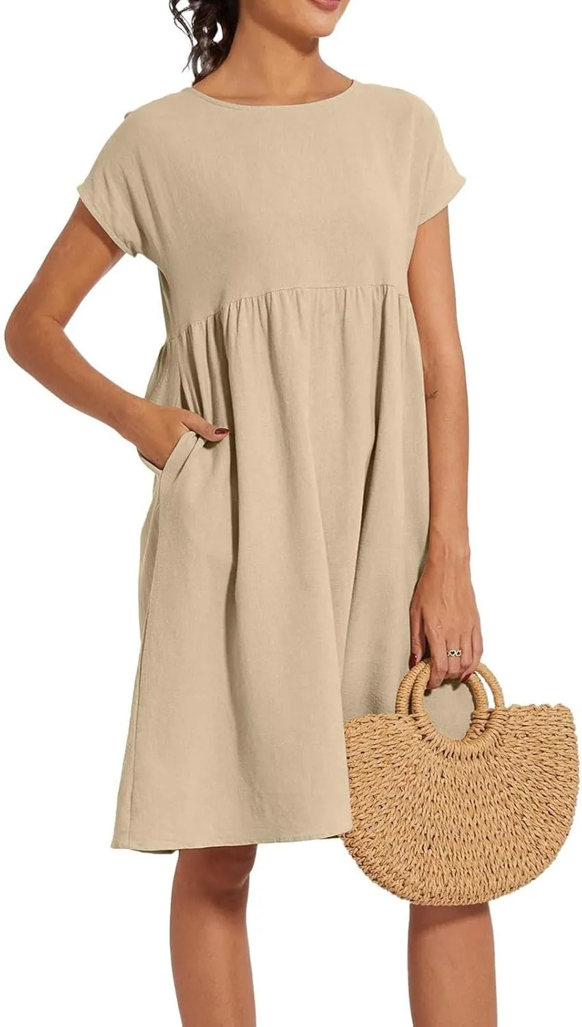 Summer Dresses for Women 2025 Linen Casual Trendy Short Sleeve Midi Dress Plus Size Loose Fit Flowy Beach Sundresses