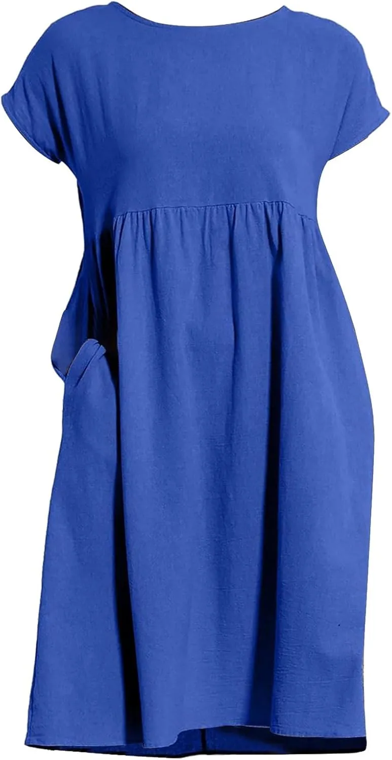 Summer Dresses for Women 2025 Linen Casual Trendy Short Sleeve Midi Dress Plus Size Loose Fit Flowy Beach Sundresses