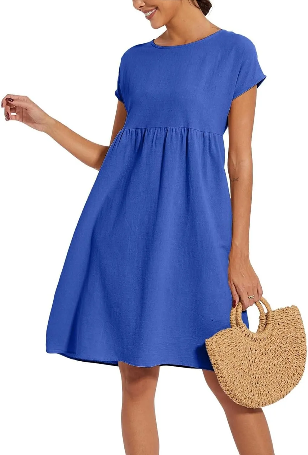 Summer Dresses for Women 2025 Linen Casual Trendy Short Sleeve Midi Dress Plus Size Loose Fit Flowy Beach Sundresses