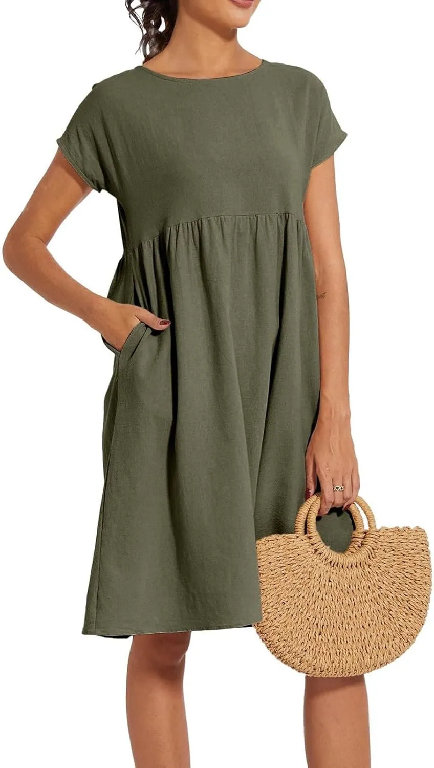 Summer Dresses for Women 2025 Linen Casual Trendy Short Sleeve Midi Dress Plus Size Loose Fit Flowy Beach Sundresses