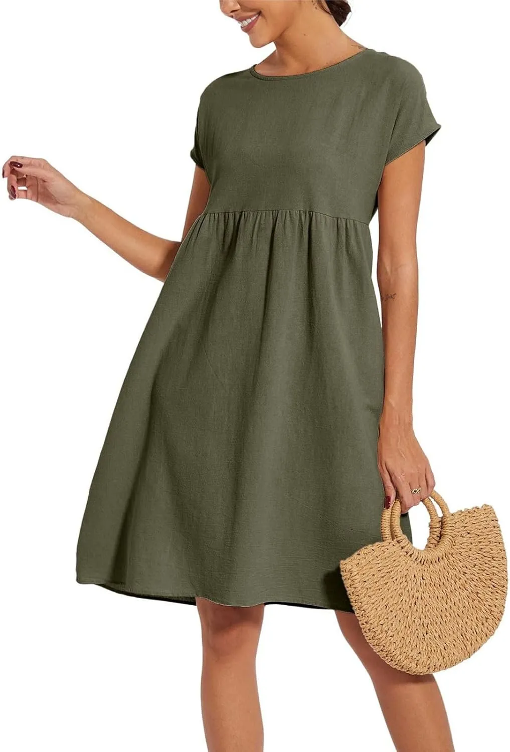 Summer Dresses for Women 2025 Linen Casual Trendy Short Sleeve Midi Dress Plus Size Loose Fit Flowy Beach Sundresses