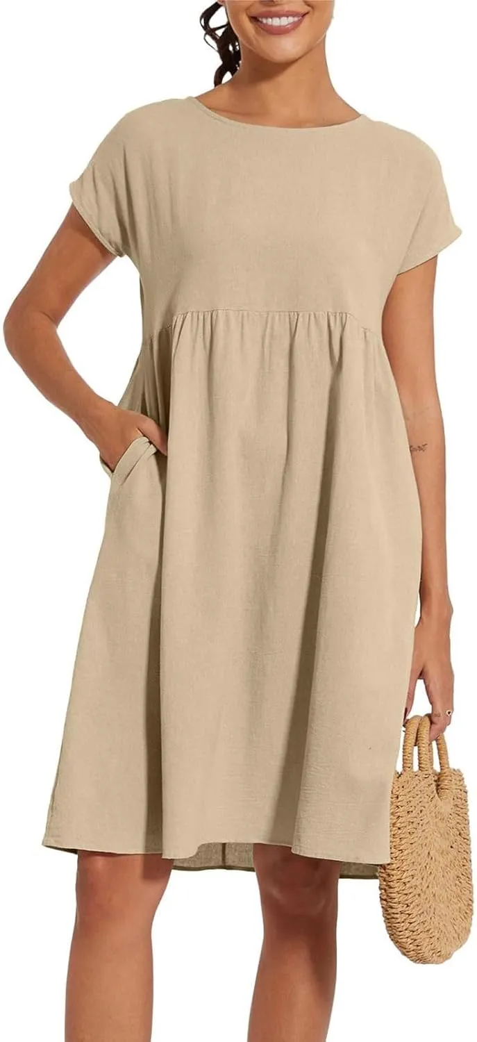 Summer Dresses for Women 2025 Linen Casual Trendy Short Sleeve Midi Dress Plus Size Loose Fit Flowy Beach Sundresses
