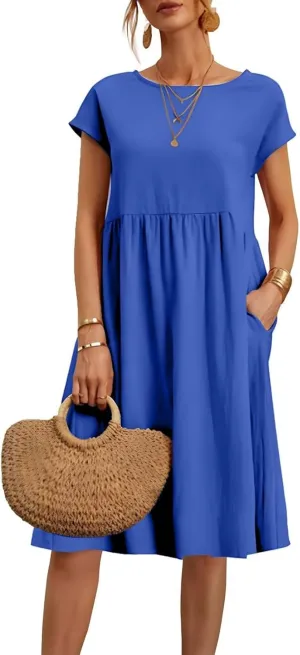 Summer Dresses for Women 2025 Linen Casual Trendy Short Sleeve Midi Dress Plus Size Loose Fit Flowy Beach Sundresses
