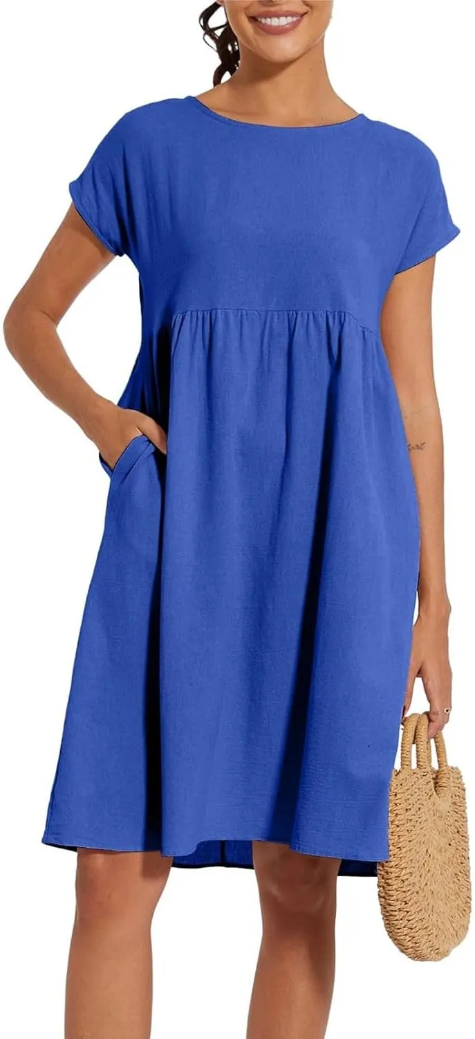 Summer Dresses for Women 2025 Linen Casual Trendy Short Sleeve Midi Dress Plus Size Loose Fit Flowy Beach Sundresses