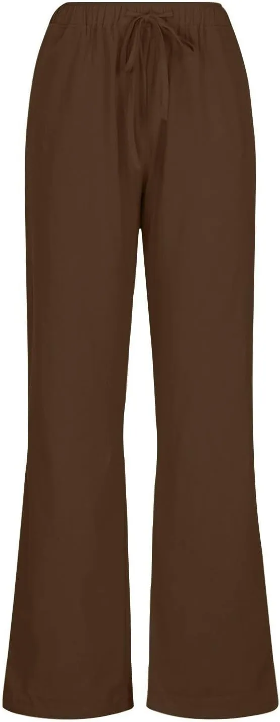Summer Pants for Women Linen Lounge Drawstring Wide Leg Pants 2025 Trendy Comfy Elastic High Waisted Trousers