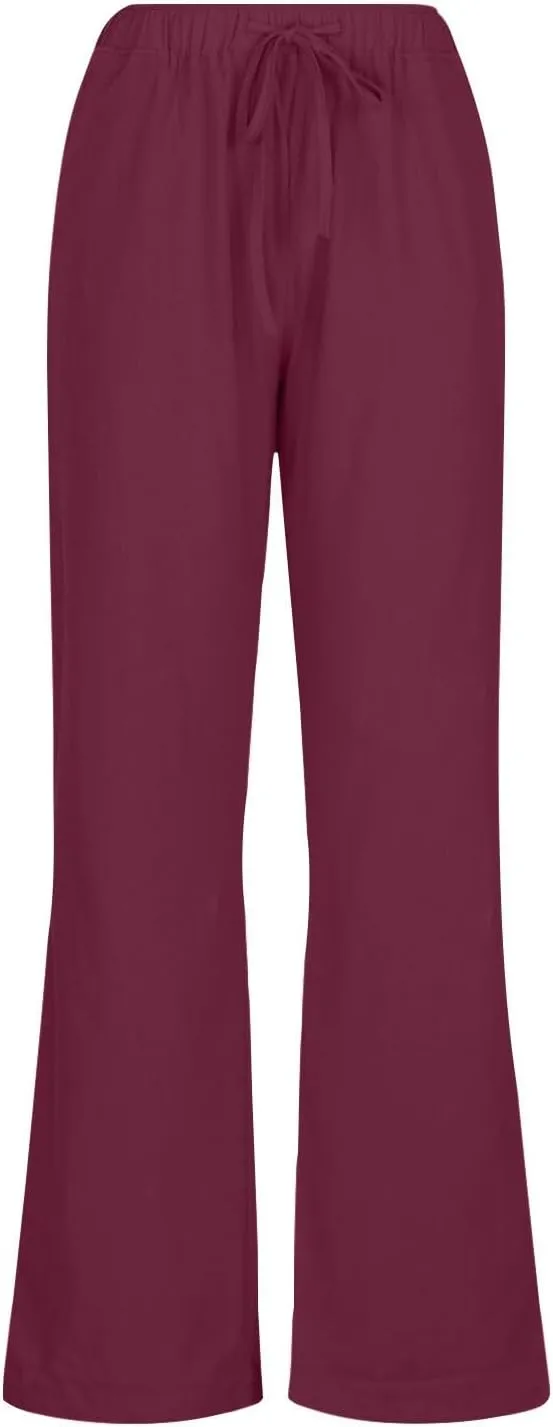 Summer Pants for Women Linen Lounge Drawstring Wide Leg Pants 2025 Trendy Comfy Elastic High Waisted Trousers