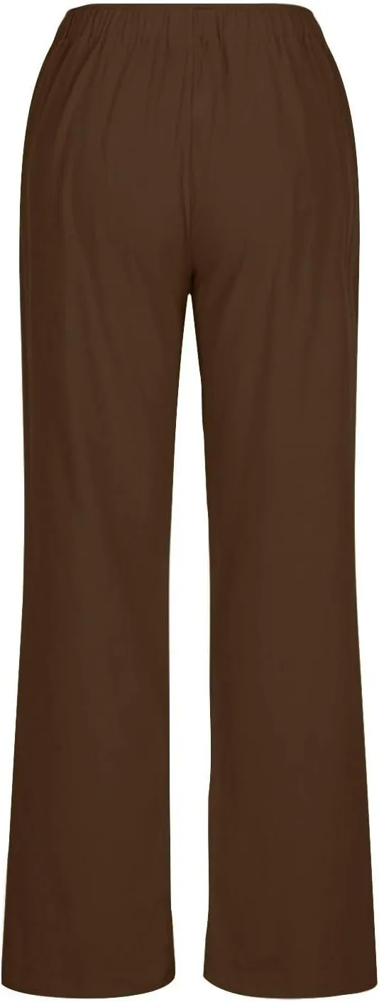 Summer Pants for Women Linen Lounge Drawstring Wide Leg Pants 2025 Trendy Comfy Elastic High Waisted Trousers