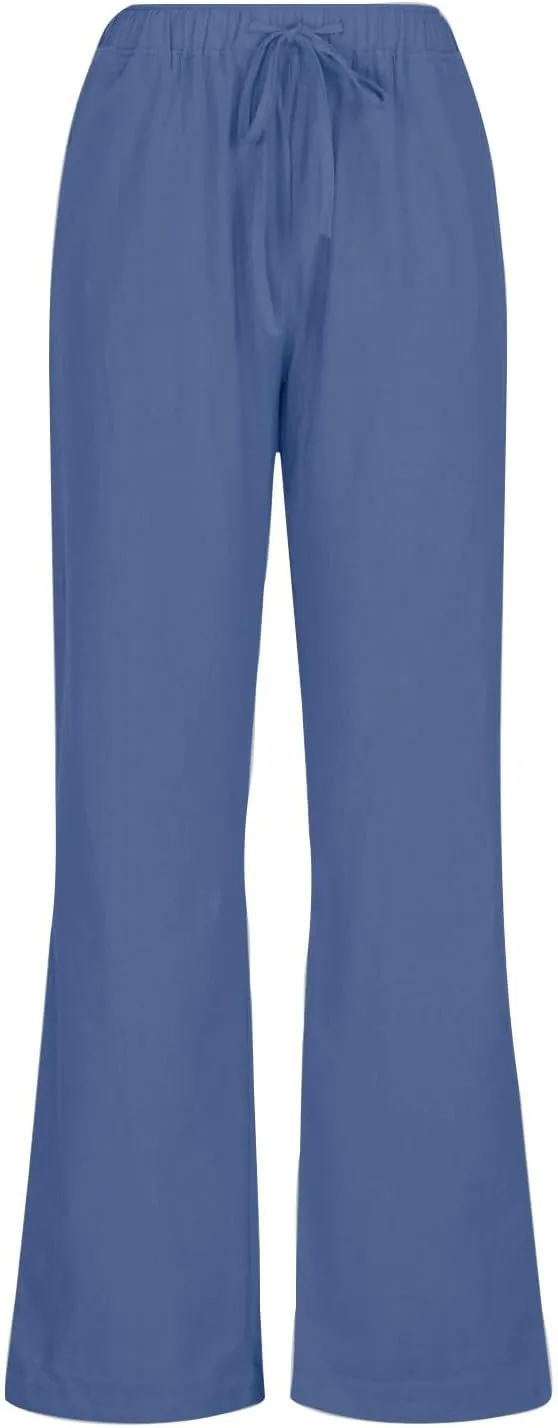 Summer Pants for Women Linen Lounge Drawstring Wide Leg Pants 2025 Trendy Comfy Elastic High Waisted Trousers