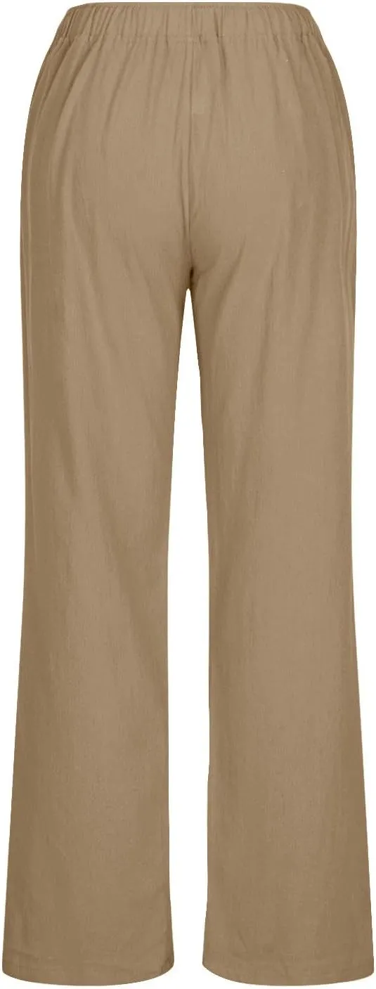 Summer Pants for Women Linen Lounge Drawstring Wide Leg Pants 2025 Trendy Comfy Elastic High Waisted Trousers
