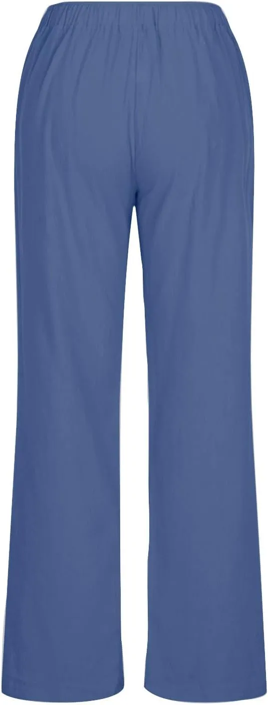 Summer Pants for Women Linen Lounge Drawstring Wide Leg Pants 2025 Trendy Comfy Elastic High Waisted Trousers