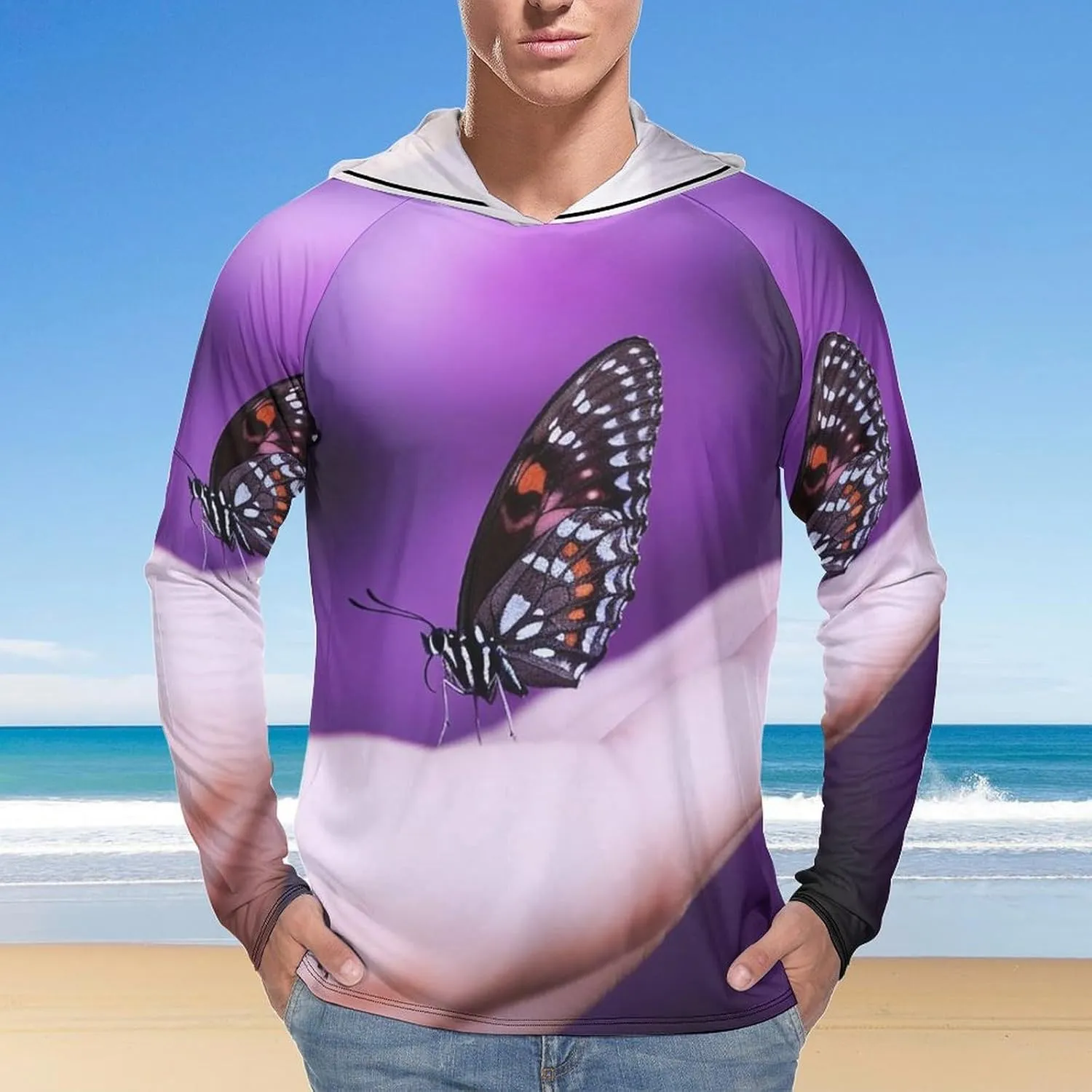 Sun Protection Shirt Long Sleeve Hoodie Butterfly On Finger Lightweight Rash Guard Quick Dry Sun Shirt for Outdoor
