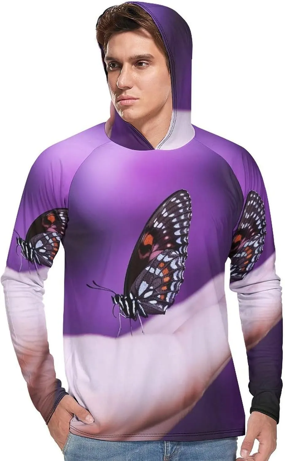 Sun Protection Shirt Long Sleeve Hoodie Butterfly On Finger Lightweight Rash Guard Quick Dry Sun Shirt for Outdoor