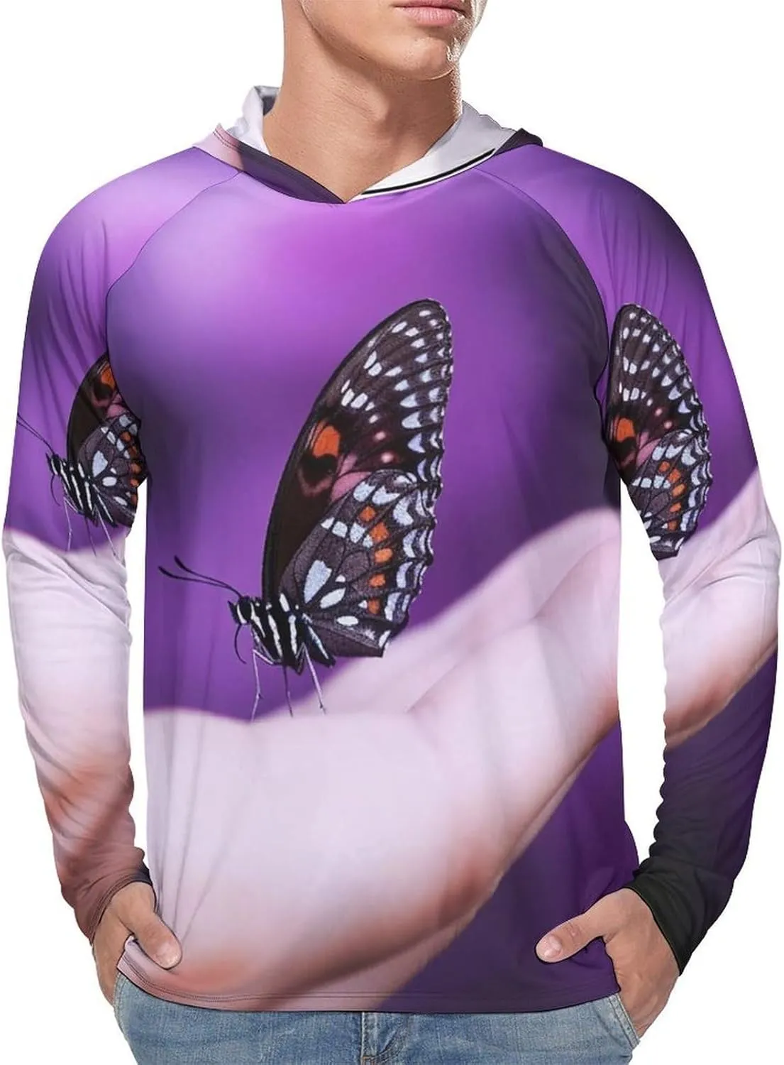 Sun Protection Shirt Long Sleeve Hoodie Butterfly On Finger Lightweight Rash Guard Quick Dry Sun Shirt for Outdoor