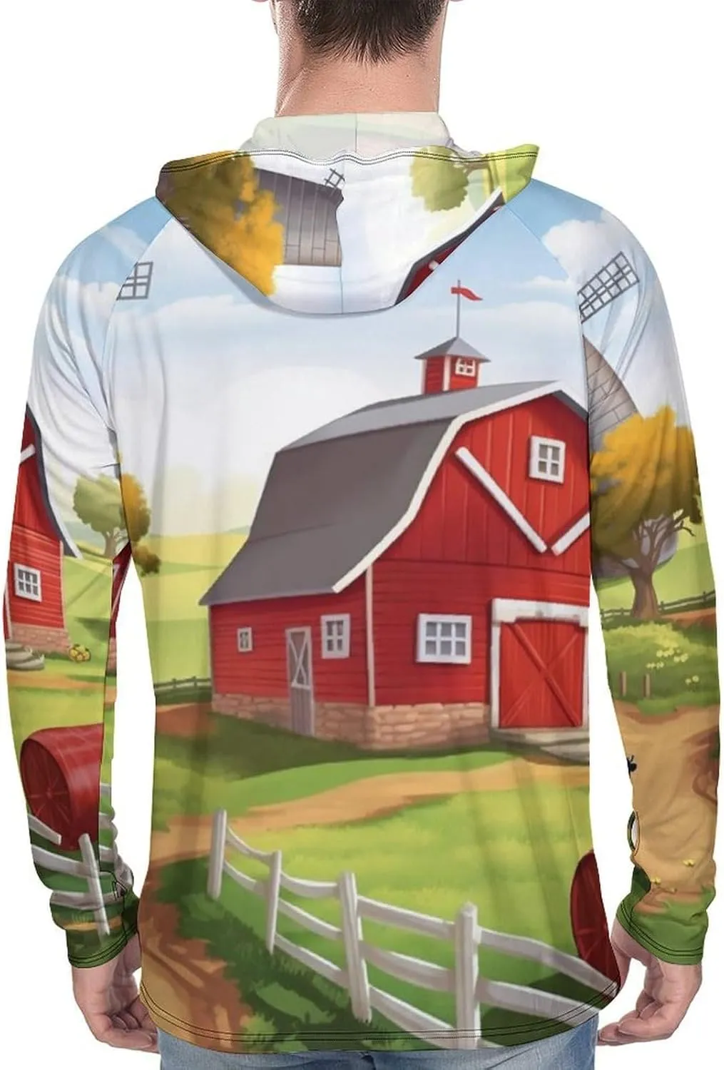 Sun Protection Shirt Long Sleeve Hoodie Cartoon Red Farm Lightweight Rash Guard Quick Dry Sun Shirt for Outdoor
