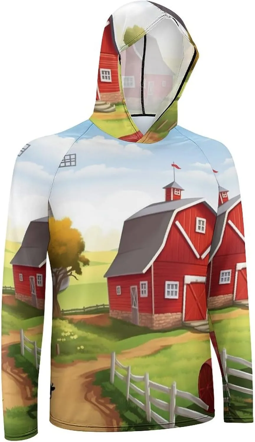 Sun Protection Shirt Long Sleeve Hoodie Cartoon Red Farm Lightweight Rash Guard Quick Dry Sun Shirt for Outdoor