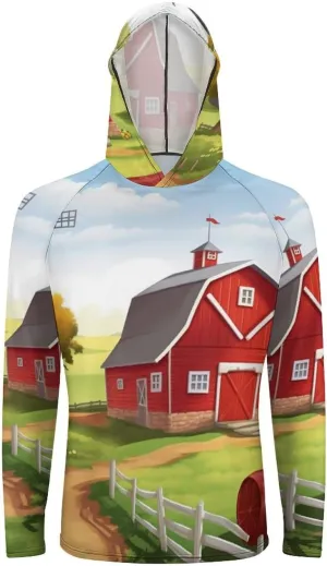 Sun Protection Shirt Long Sleeve Hoodie Cartoon Red Farm Lightweight Rash Guard Quick Dry Sun Shirt for Outdoor